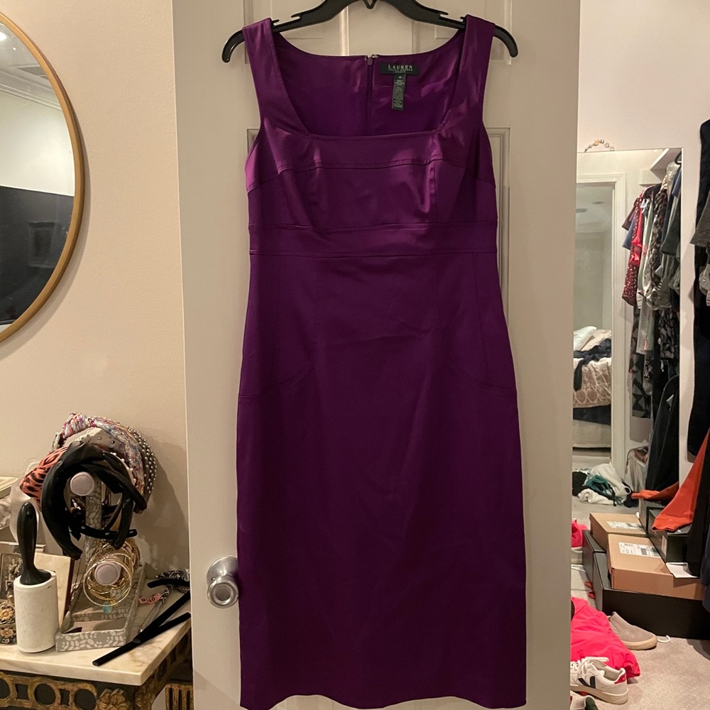 Satin sheath dress Ralph Lauren Royal Purple Sz 10